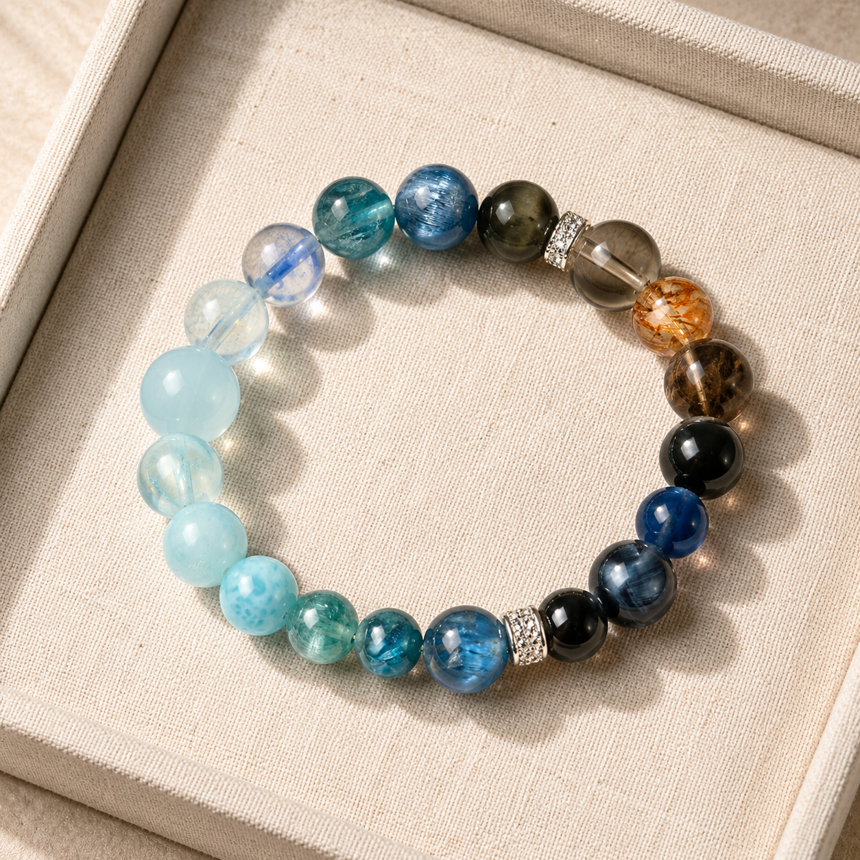 Aquamarine bracelet with blue crystal for good health