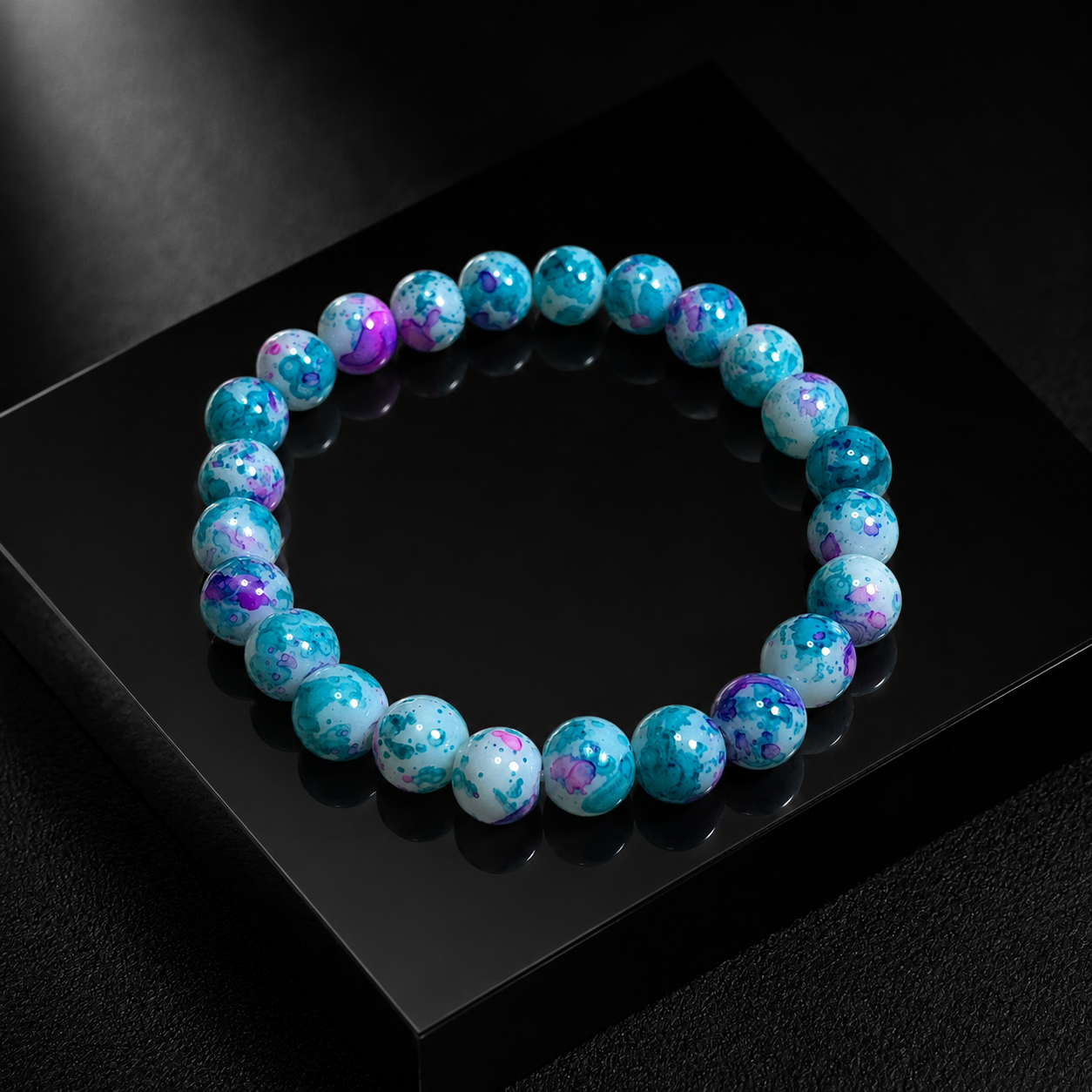Rain-colored stone spray-painted lacquer glass powder pressed turquoise bracelet for protection and safety