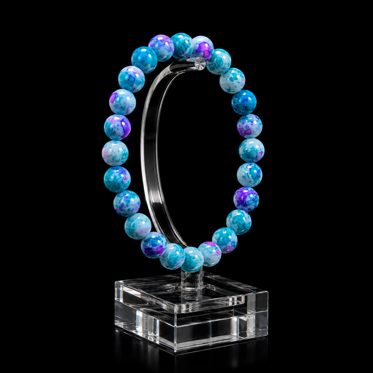 Rain-colored stone spray-painted lacquer glass powder pressed turquoise bracelet for protection and safety