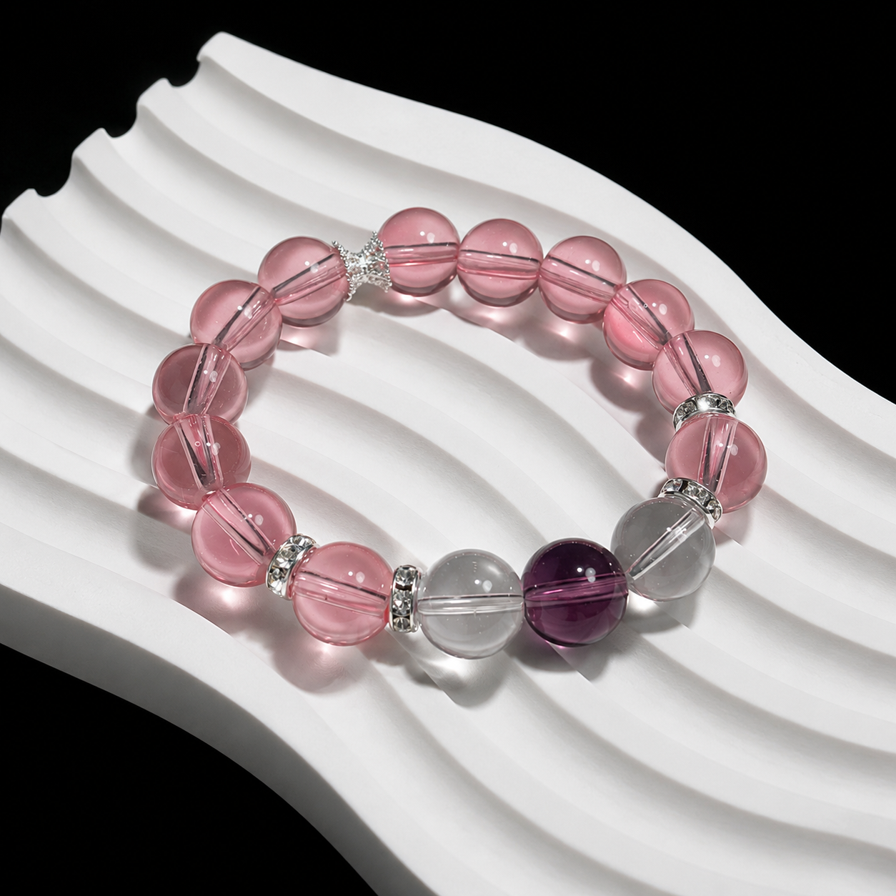 Madagascar Icy Translucent Rose Quartz Bracelet with Purple Lucky Crystal