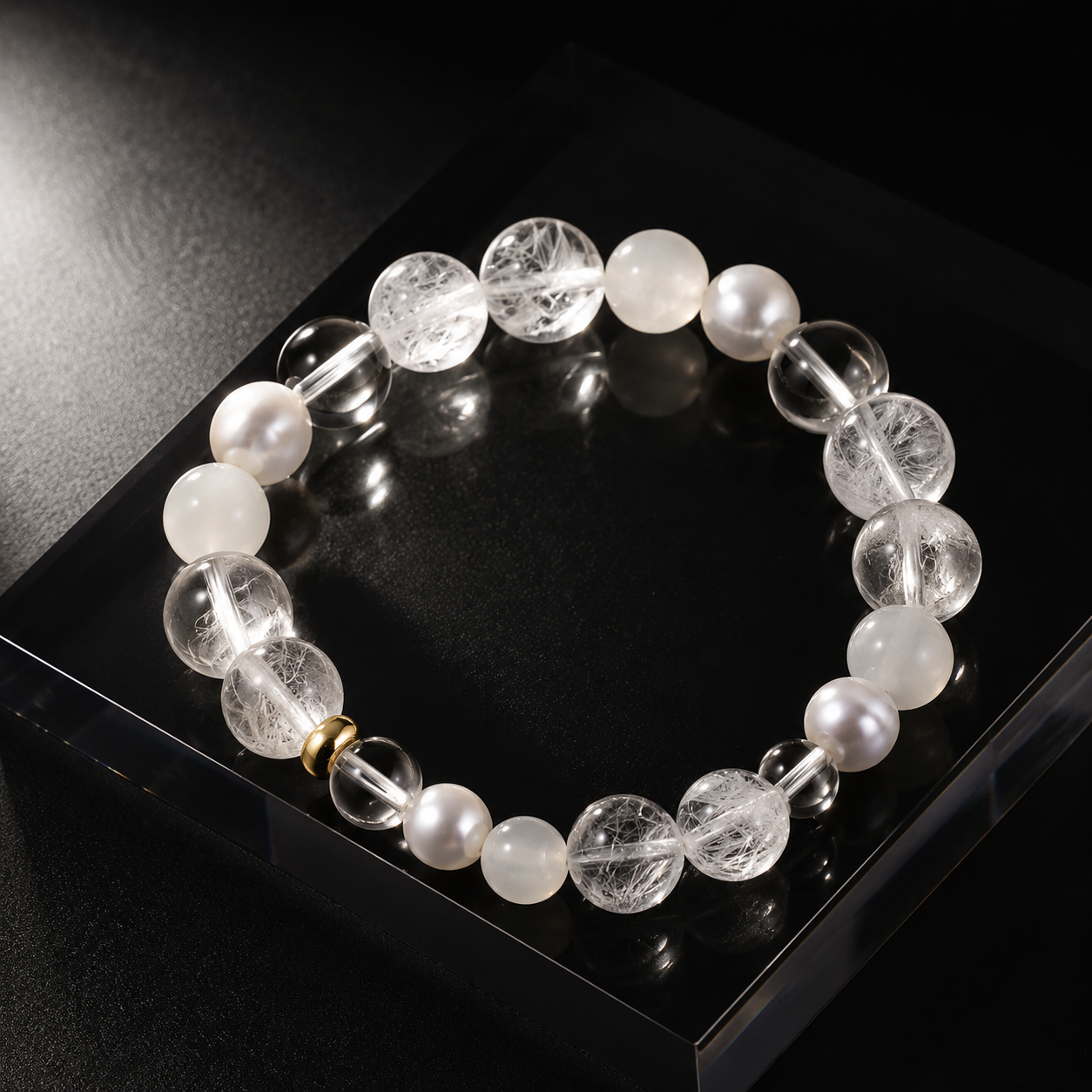 Auspicious Crystal Bead Single-Strand Bracelet for Wealth