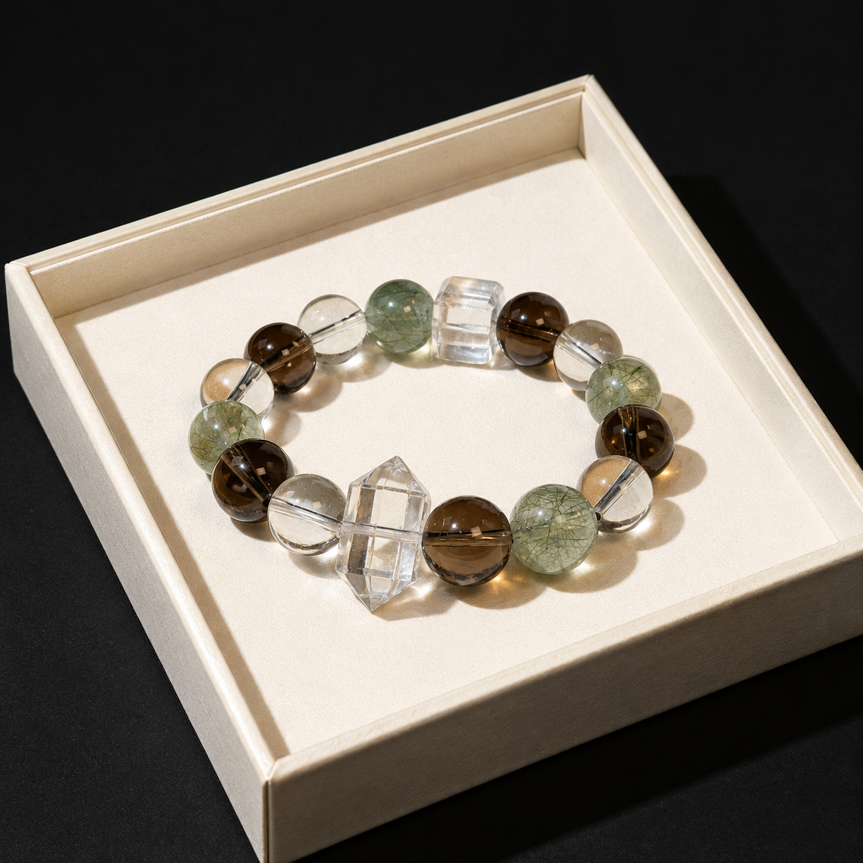 Natural crystal green rutilated quartz, smoky quartz, and white quartz bracelet bring wealth.