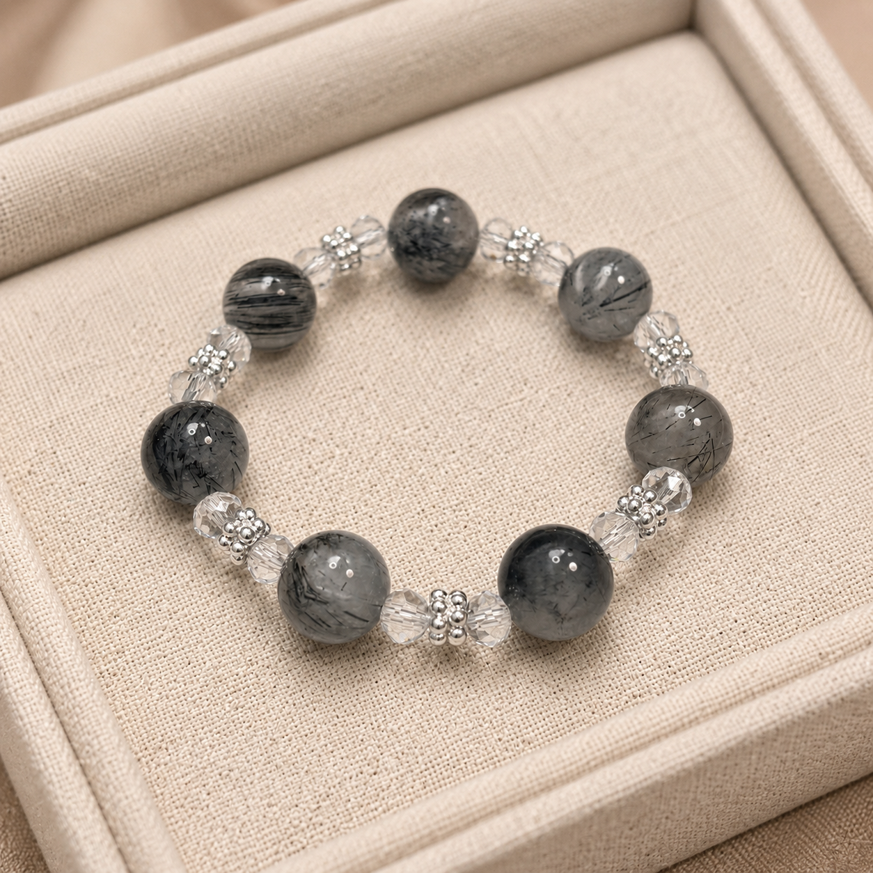 Black Rutilated Quartz Wish-Fulfilling Crystal Bracelet, Natural Crystal