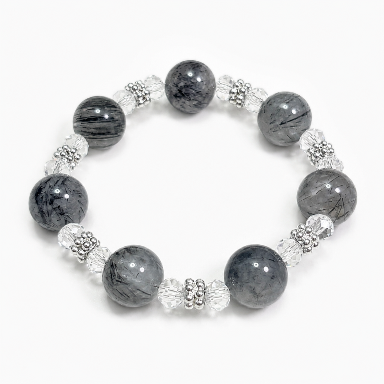 Black Rutilated Quartz Wish-Fulfilling Crystal Bracelet, Natural Crystal