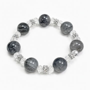 Black Rutilated Quartz Wish-Fulfilling Crystal Bracelet, Natural Crystal
