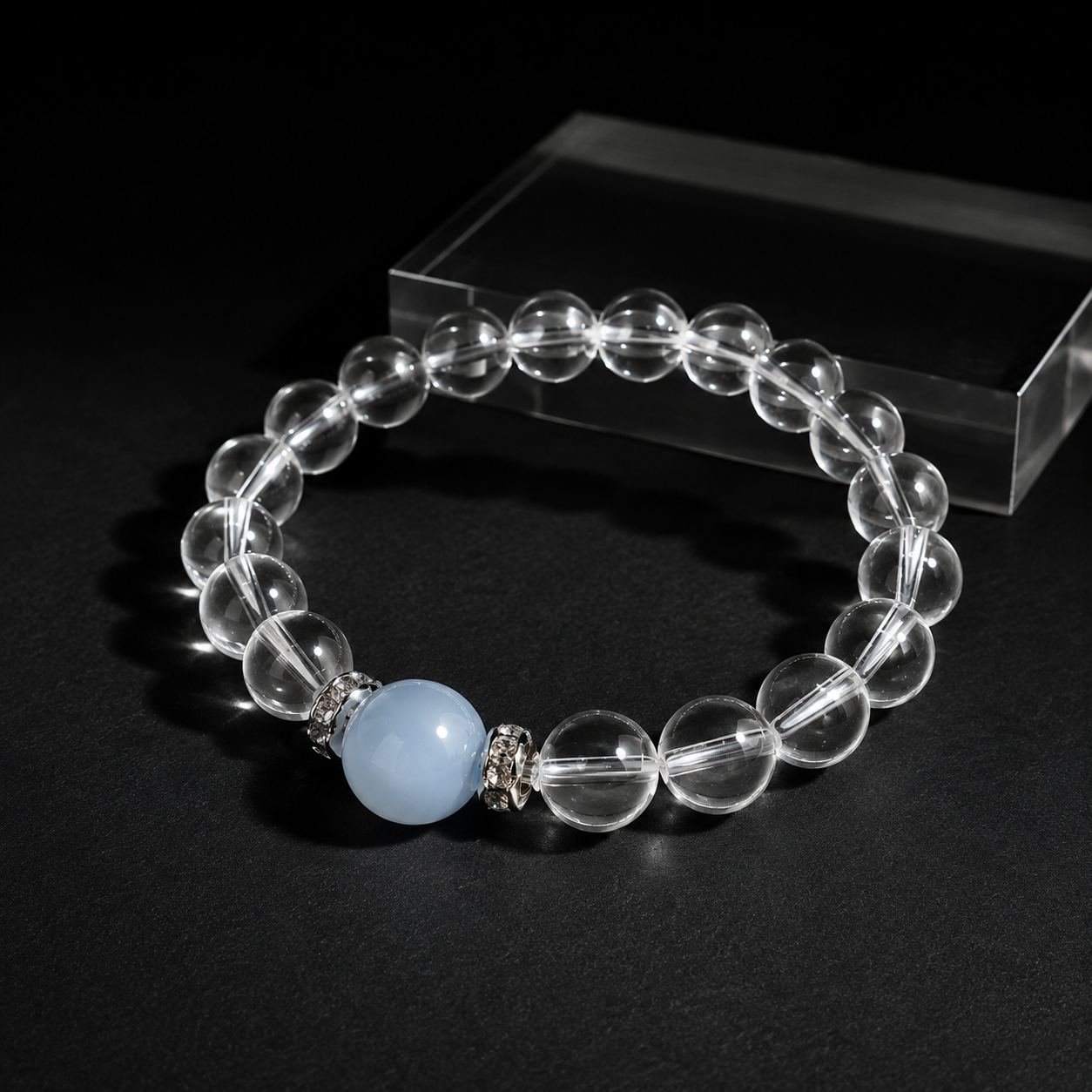 White crystal and aquamarine bracelet Calm & Balance