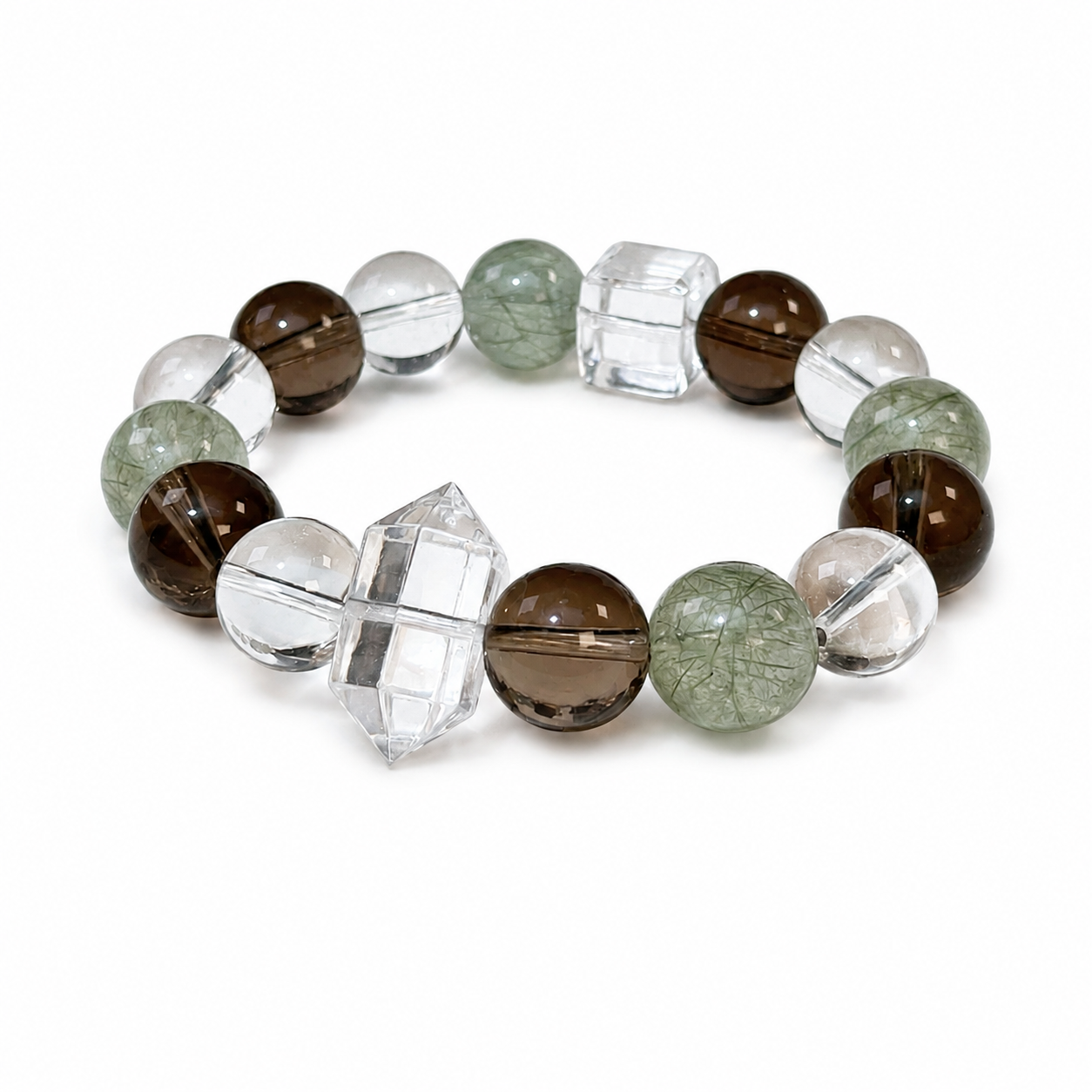 Natural crystal green rutilated quartz, smoky quartz, and white quartz bracelet bring wealth.