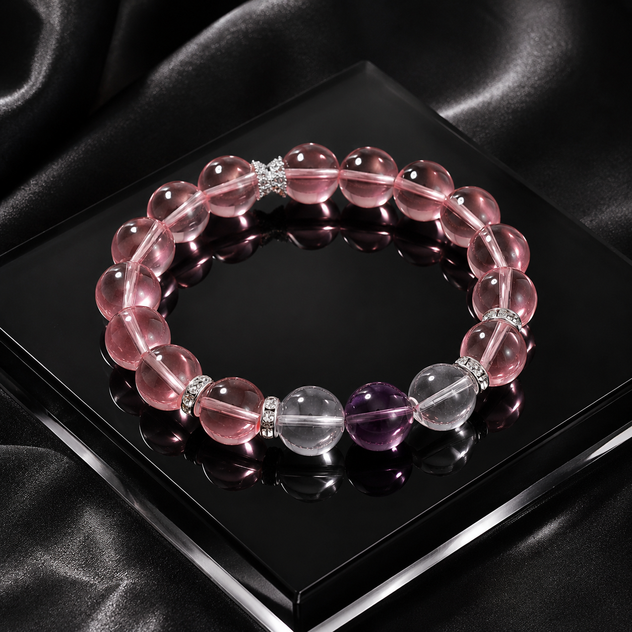 Madagascar Icy Translucent Rose Quartz Bracelet with Purple Lucky Crystal