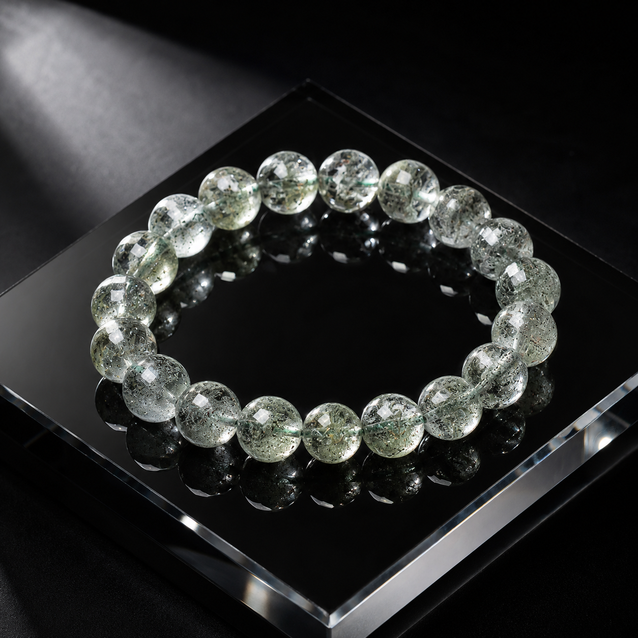 Natural green phantom quartz crystal bracelet for protection and safety