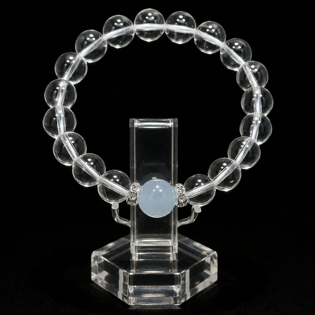 White crystal and aquamarine bracelet Calm & Balance