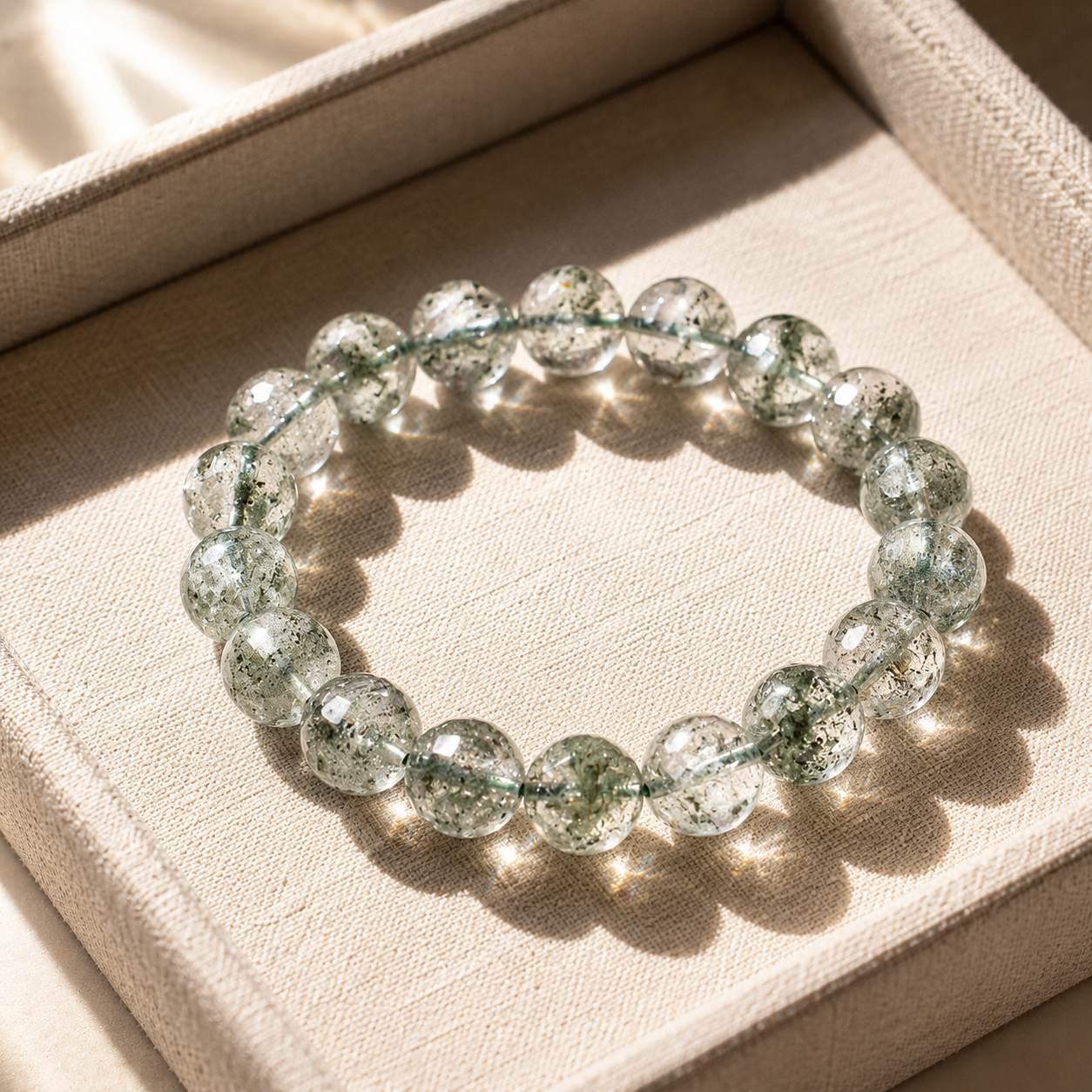 Natural green phantom quartz crystal bracelet for protection and safety