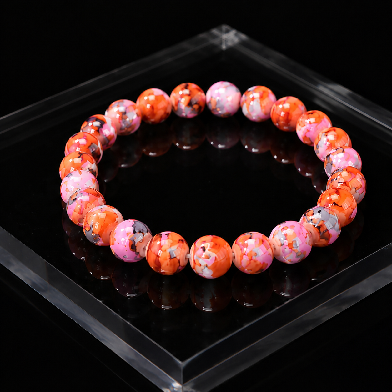 Rainbow Stone Bracelet Spray Painted Glass Bracelet Pressed Turquoise Lucky Bracelet