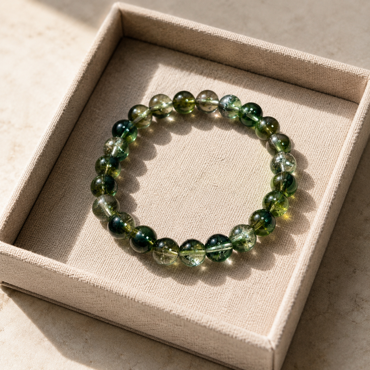 Green phantom quartz crystal multi-layered bracelet brings wealth