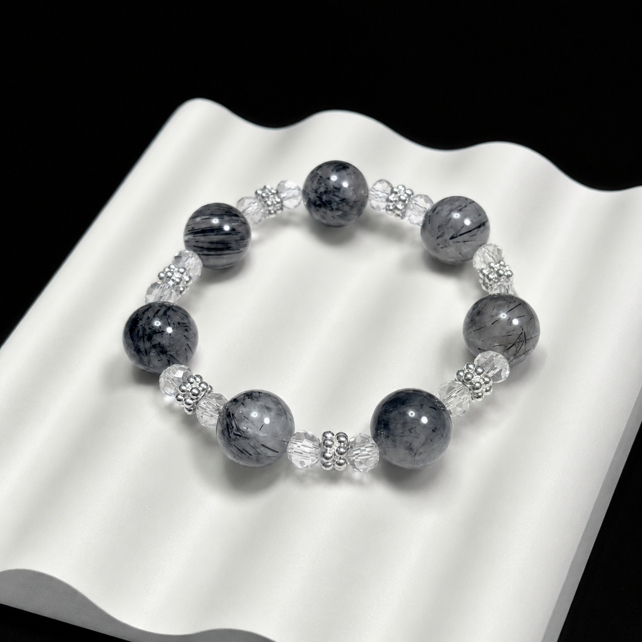 Black Rutilated Quartz Wish-Fulfilling Crystal Bracelet, Natural Crystal