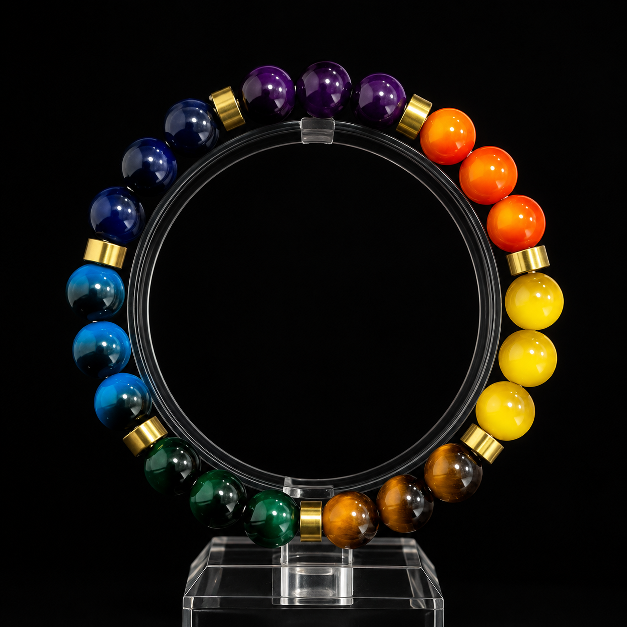 Nine different elemental natural glass beads for a health bracelet