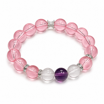 Madagascar Icy Translucent Rose Quartz Bracelet with Purple Lucky Crystal