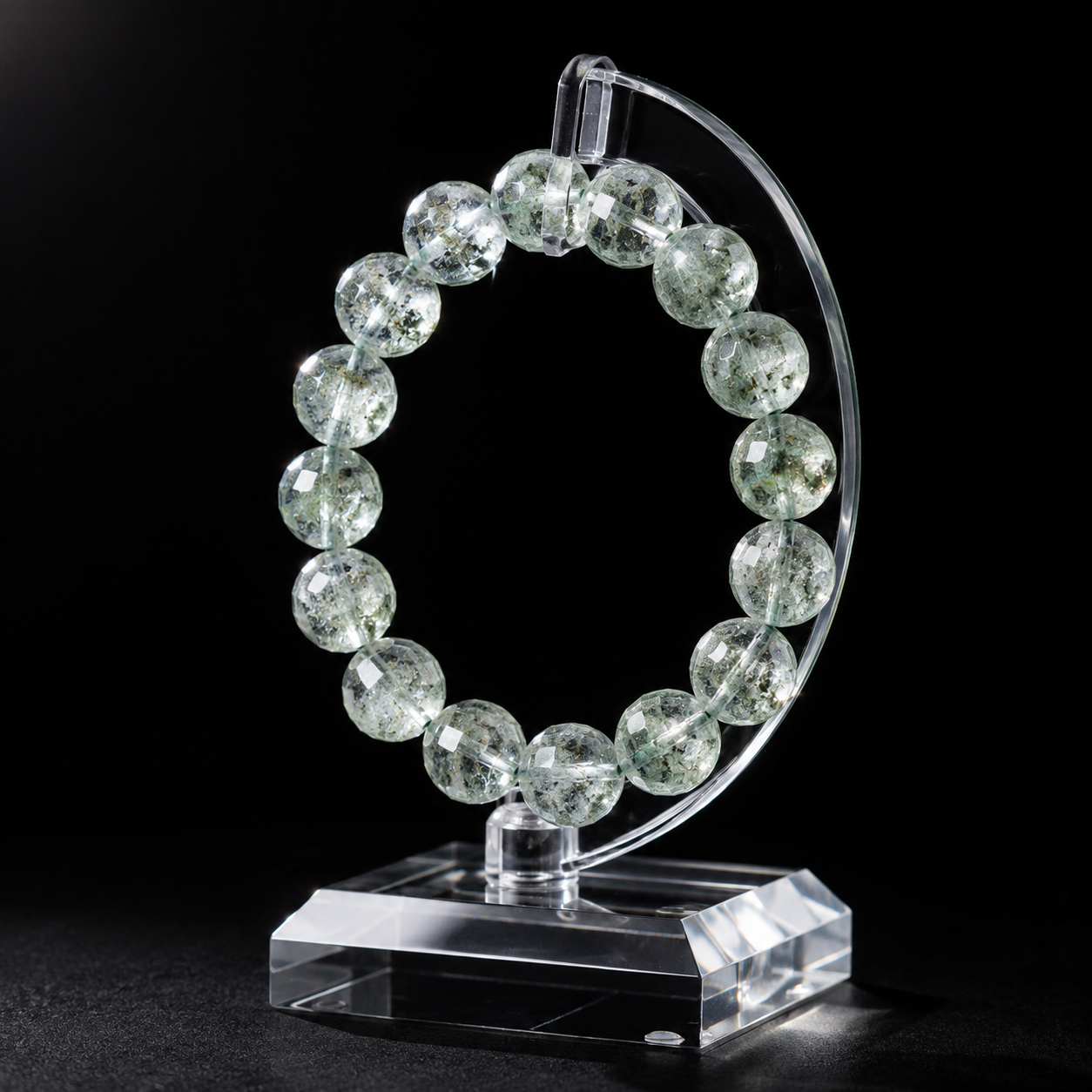 Natural green phantom quartz crystal bracelet for protection and safety