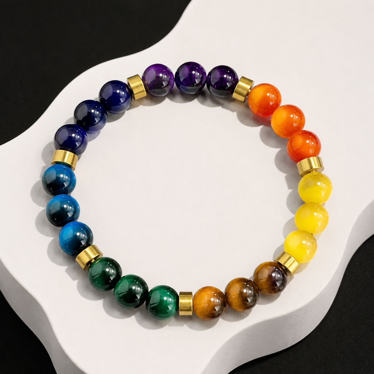 Nine different elemental natural glass beads for a health bracelet