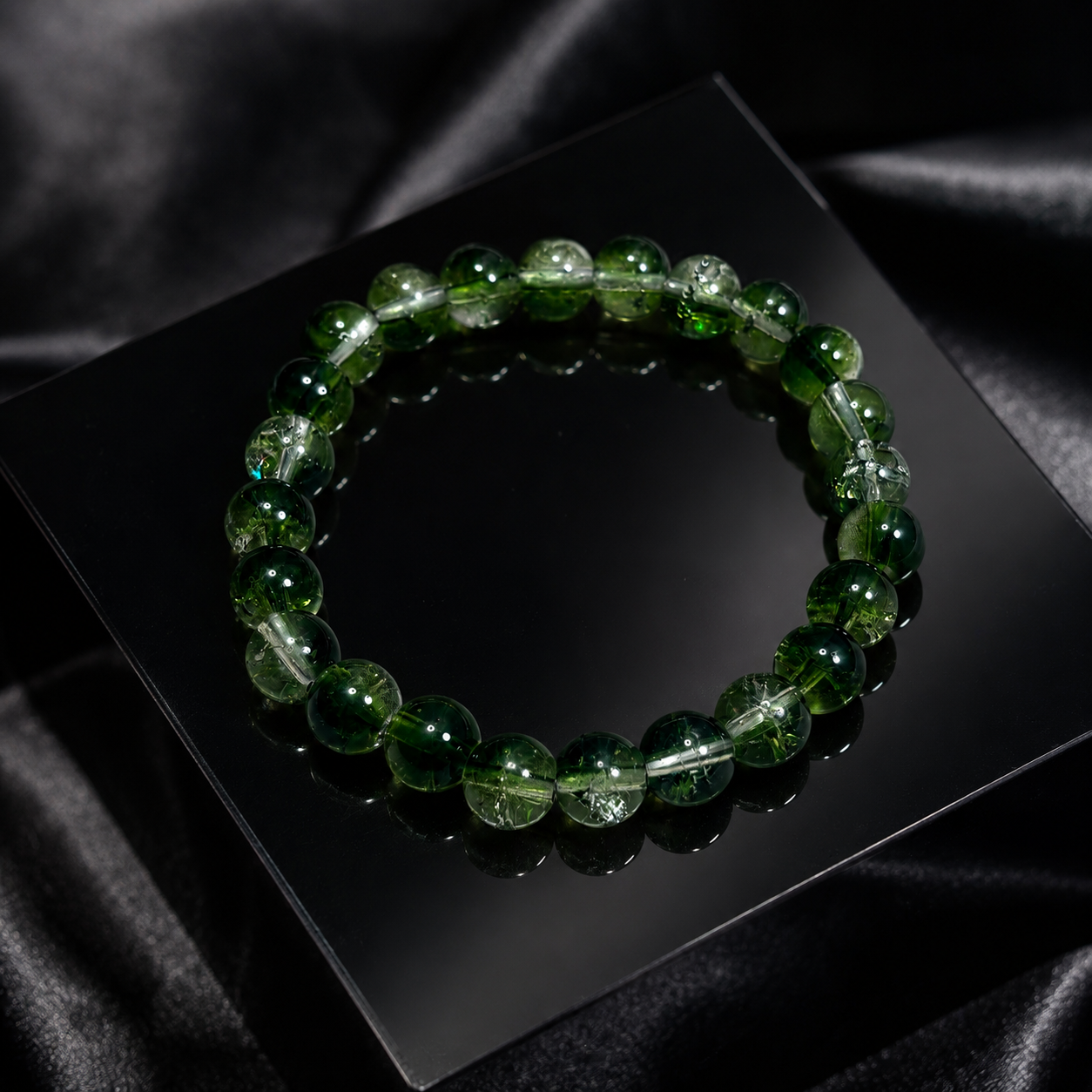 Green phantom quartz crystal multi-layered bracelet brings wealth