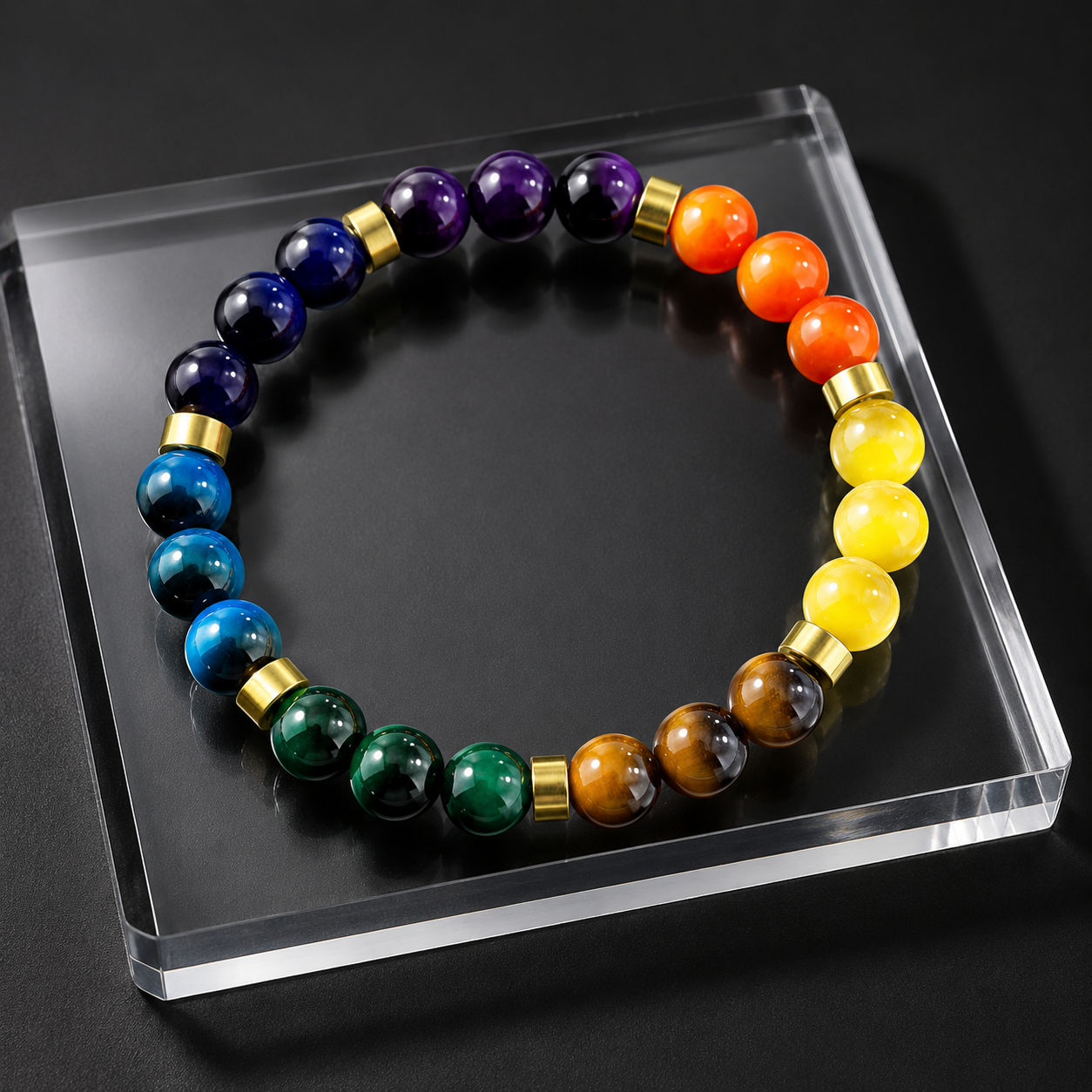 Nine different elemental natural glass beads for a health bracelet