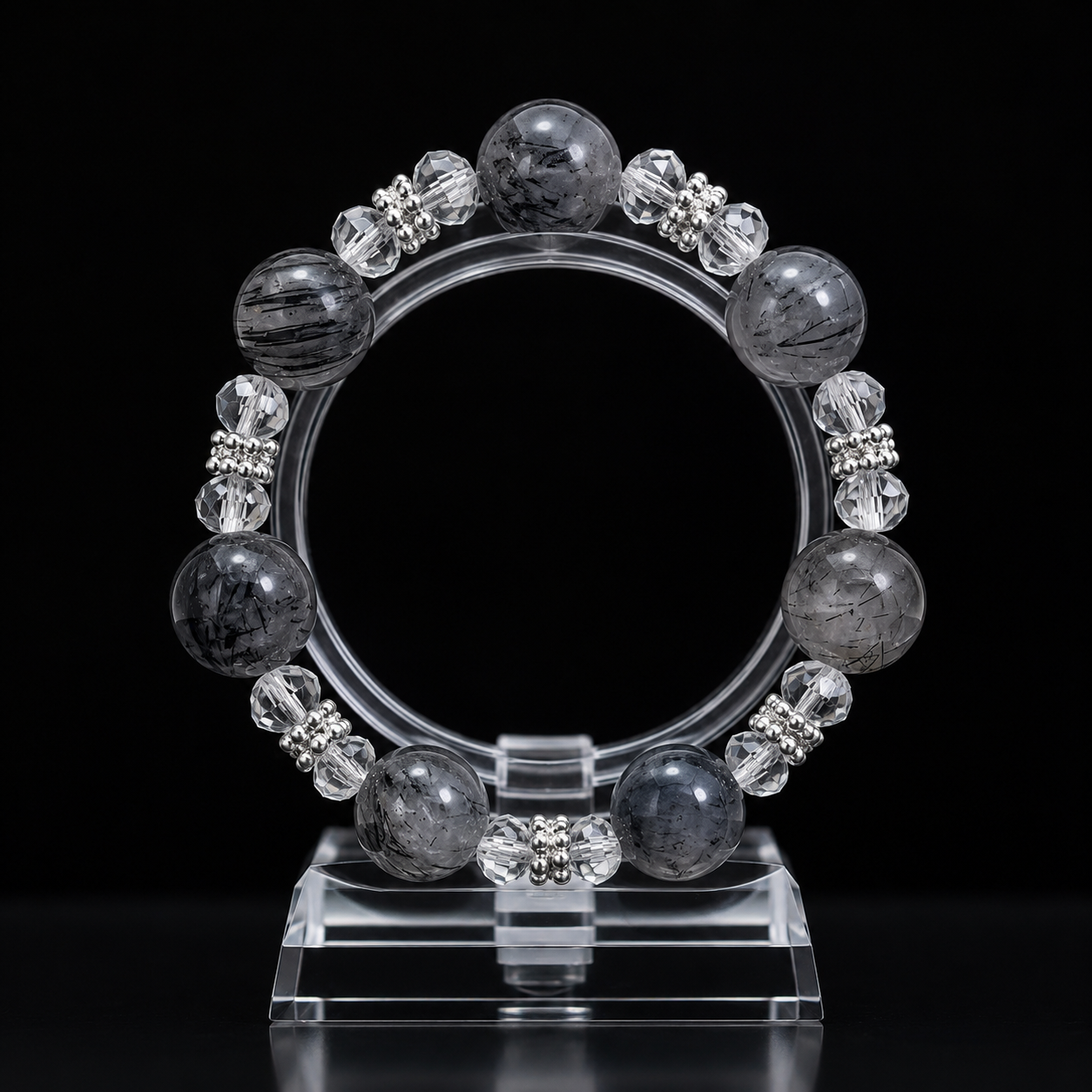 Black Rutilated Quartz Wish-Fulfilling Crystal Bracelet, Natural Crystal