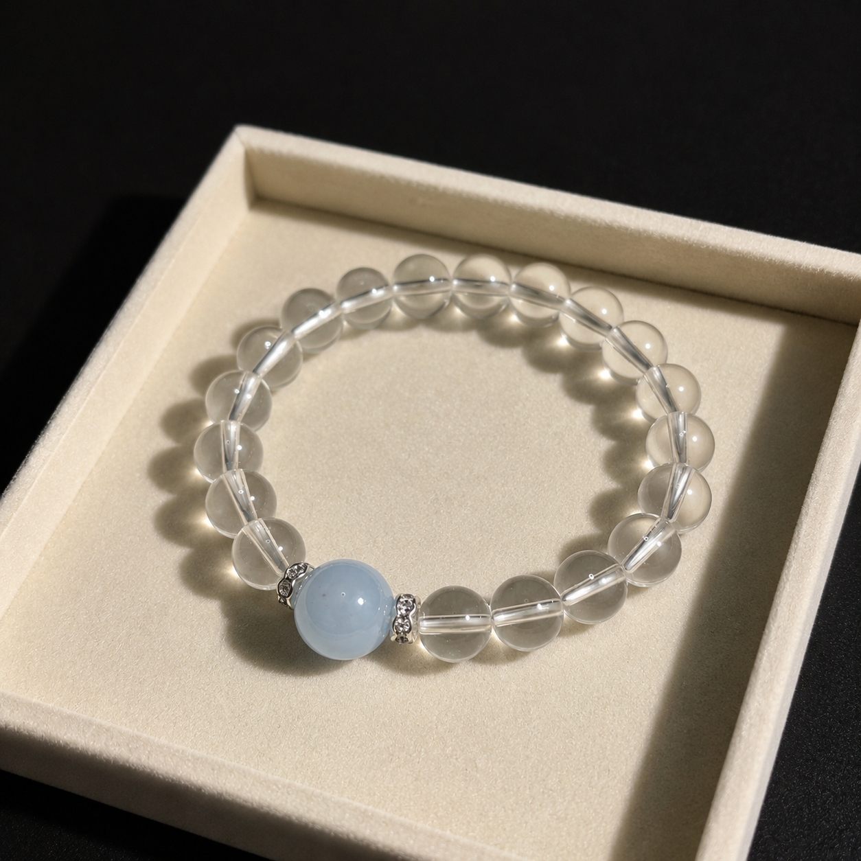 White crystal and aquamarine bracelet Calm & Balance
