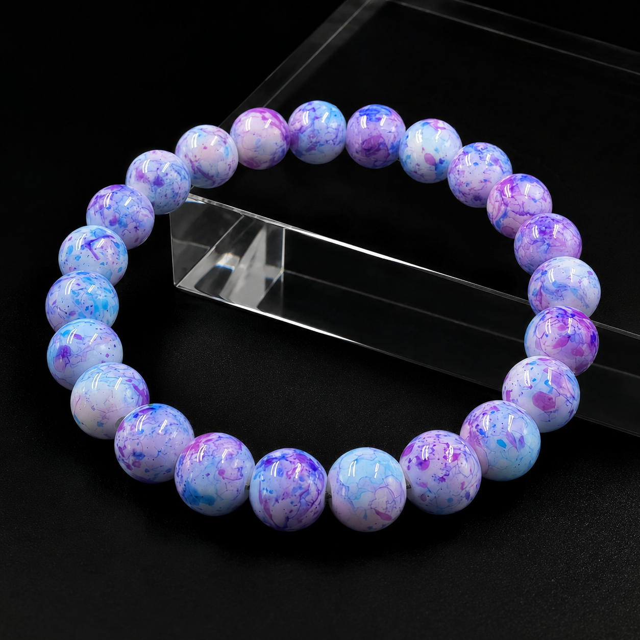 Rain-colored stone spray-painted glass bracelet relieves stress