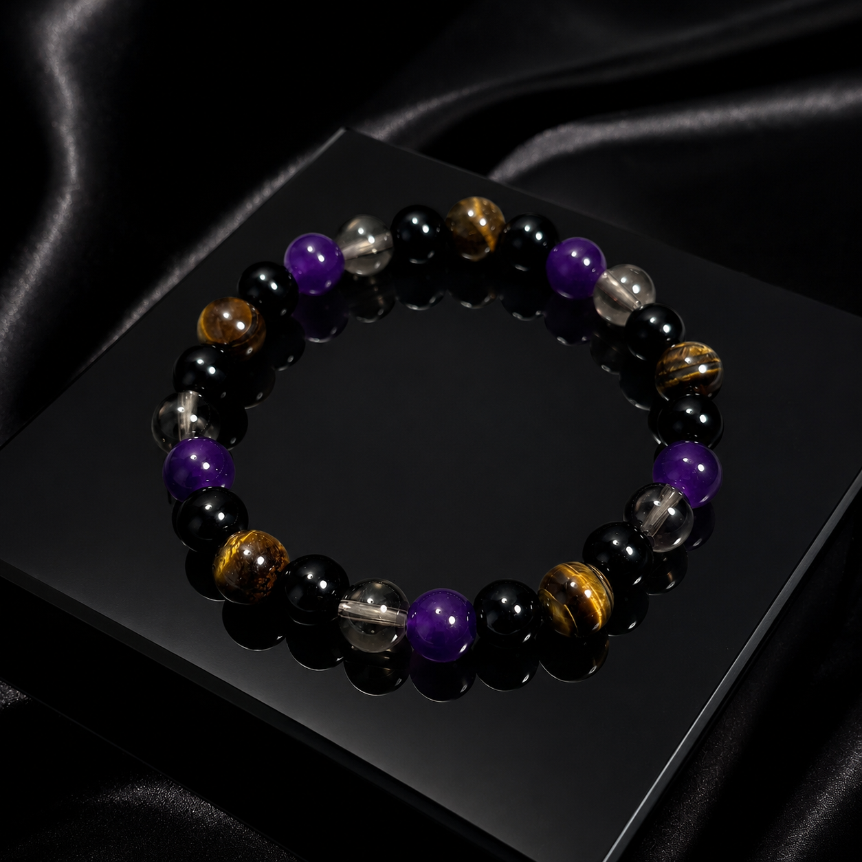 Natural stone bracelet with glass lucky charm