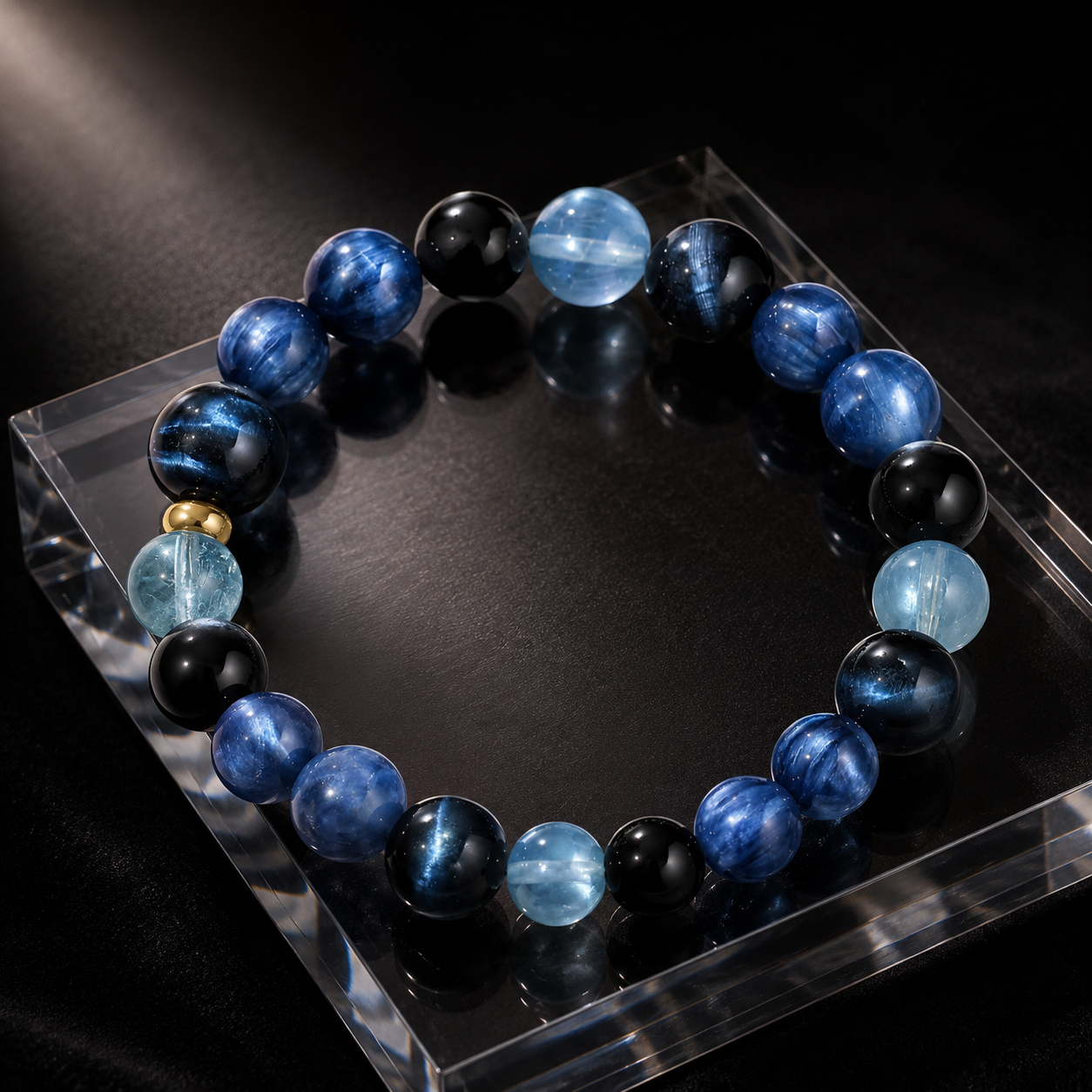 Auspicious Crystal Beads Single-Strand Bracelet for Health - Blue