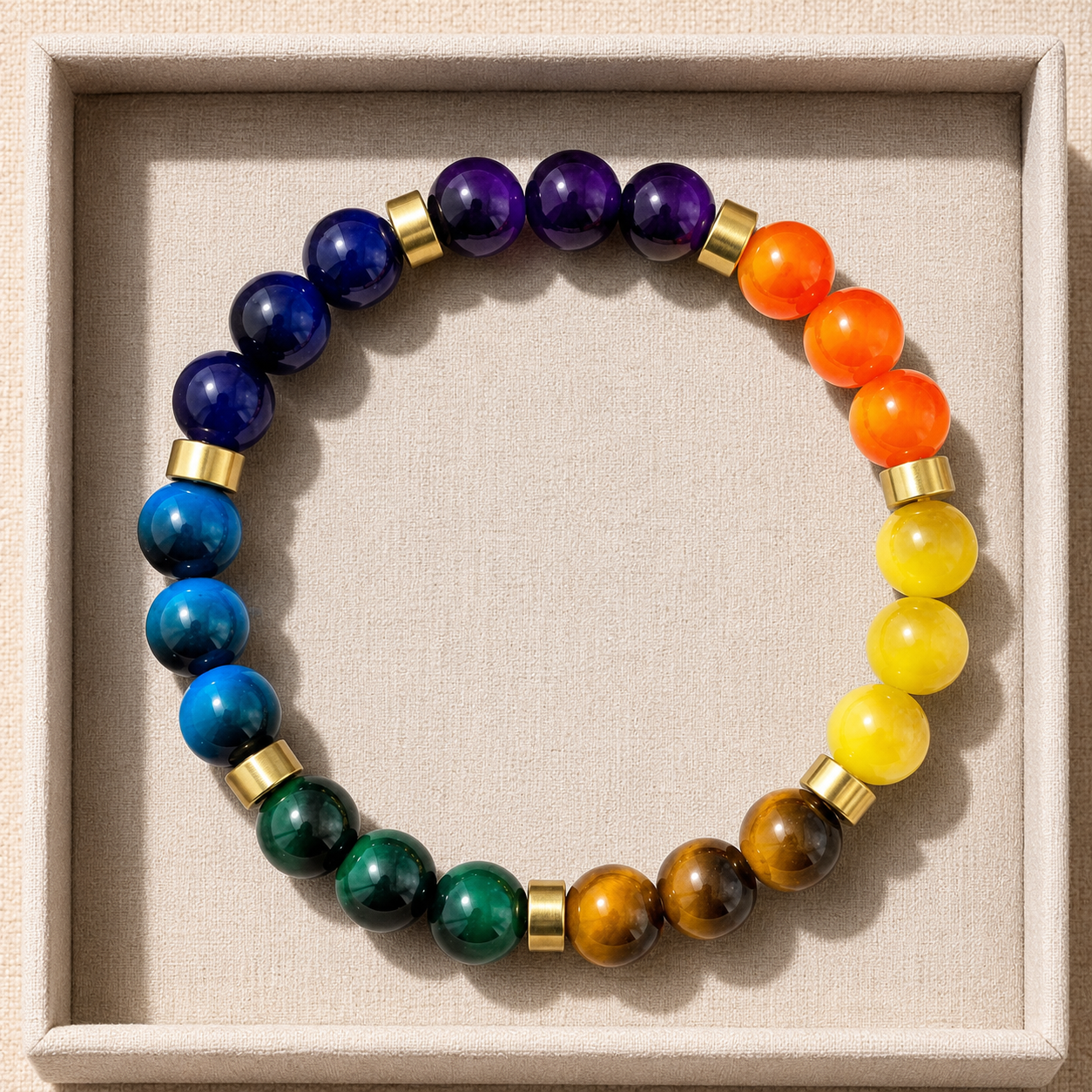 Nine different elemental natural glass beads for a health bracelet