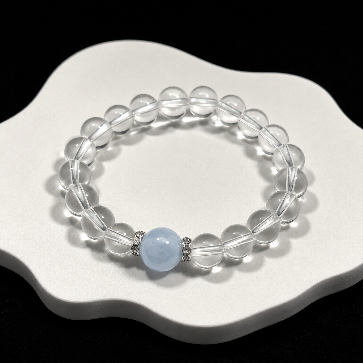 White crystal and aquamarine bracelet Calm & Balance