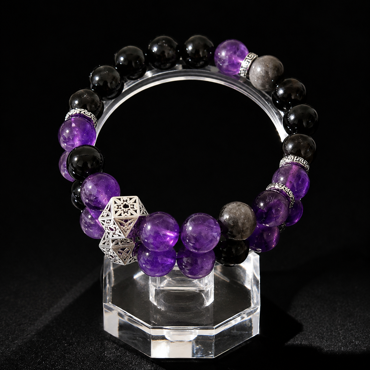 Natural amethyst and obsidian bracelets Sleep & Relaxation