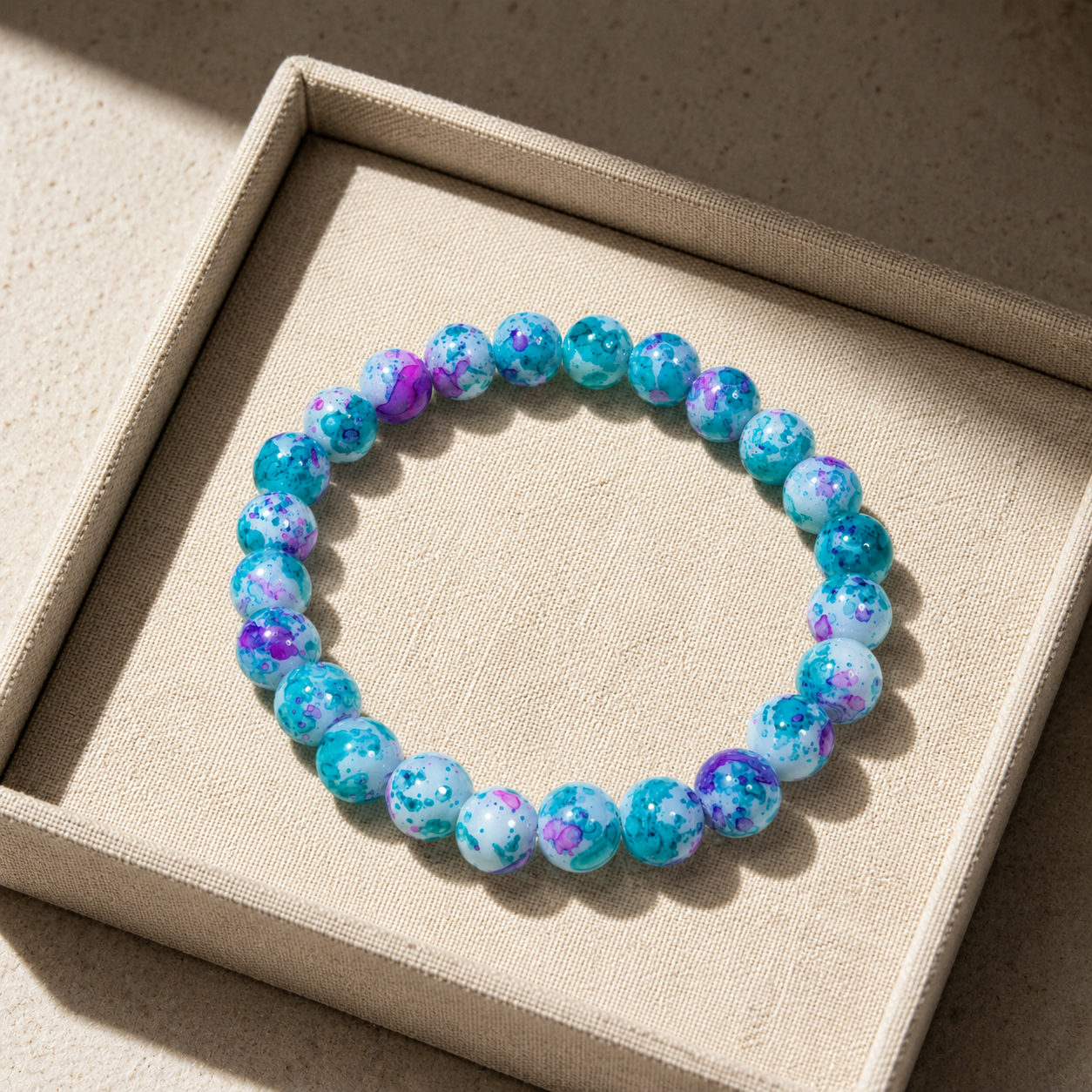 Rain-colored stone spray-painted lacquer glass powder pressed turquoise bracelet for protection and safety